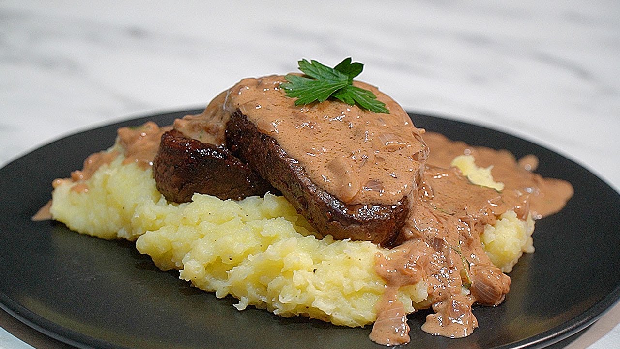 BEEF Medallions in Red WINE CREAM Sauce Parsnip and Potato Mash