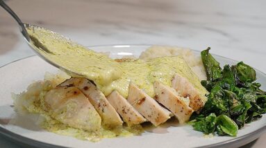 EASY Creamy Basil Pesto Parmesan CHICKEN with Mashed turnips & Wilted Cress