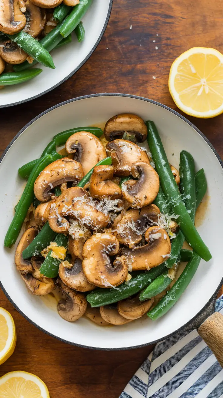 One Pan Garlic Butter Green Bean and Mushroom