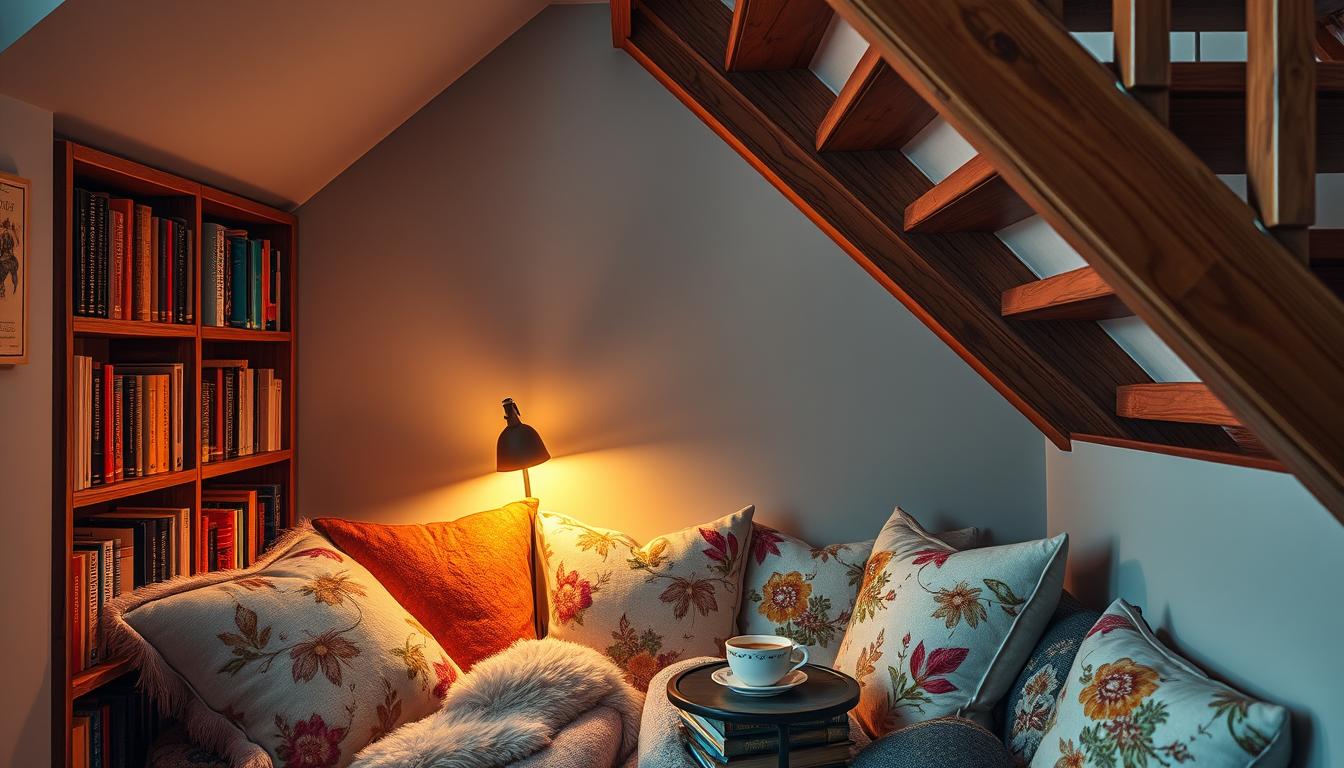 under stairs reading nook