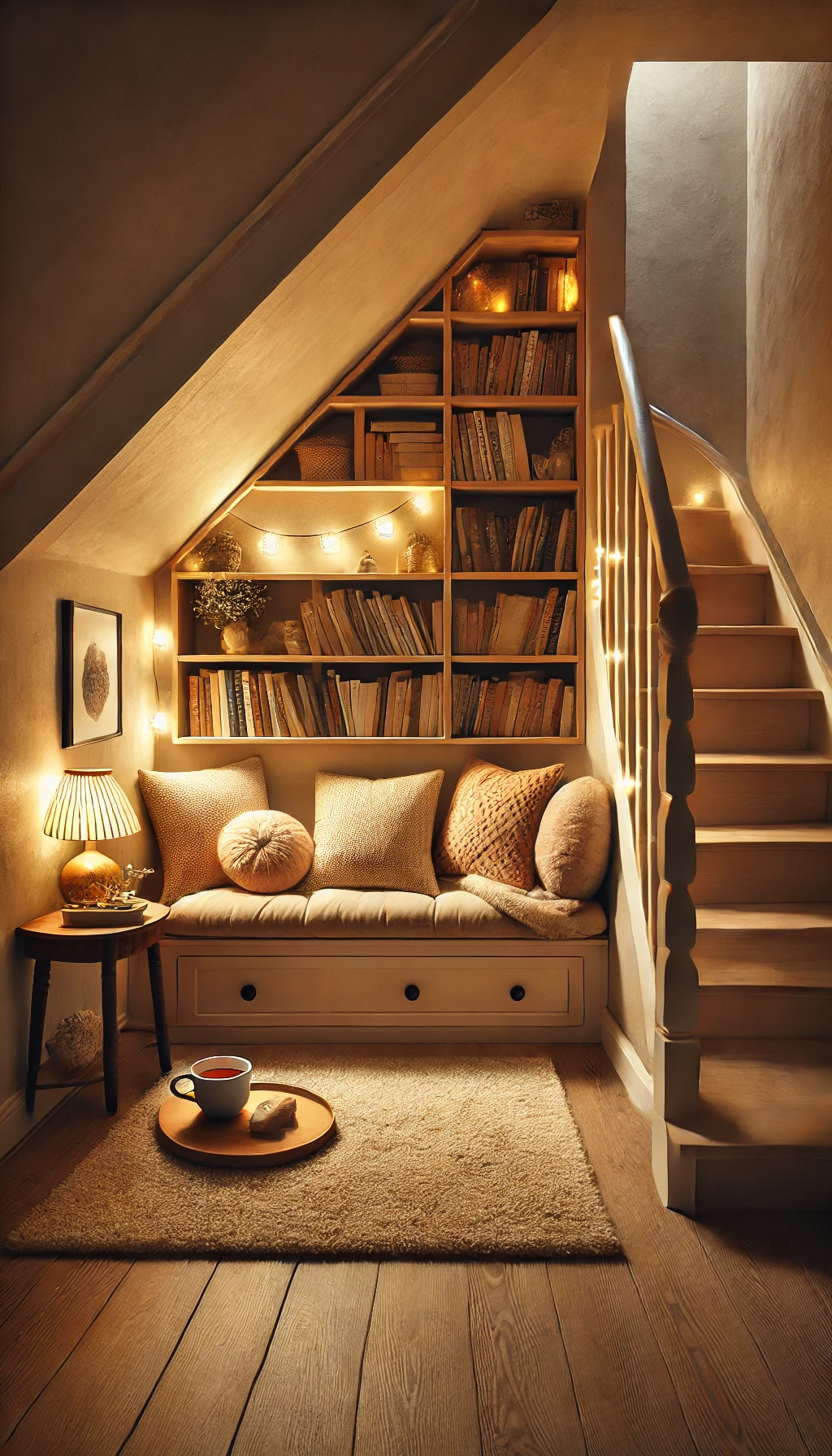 Exploring under stairs storage, I found this area could be a calm retreat. It's perfect for getting lost in a book. With creativity, you can make your under stairs space a cozy reading nook. It can show off your style with comfy seats, good lights, and nice decor.