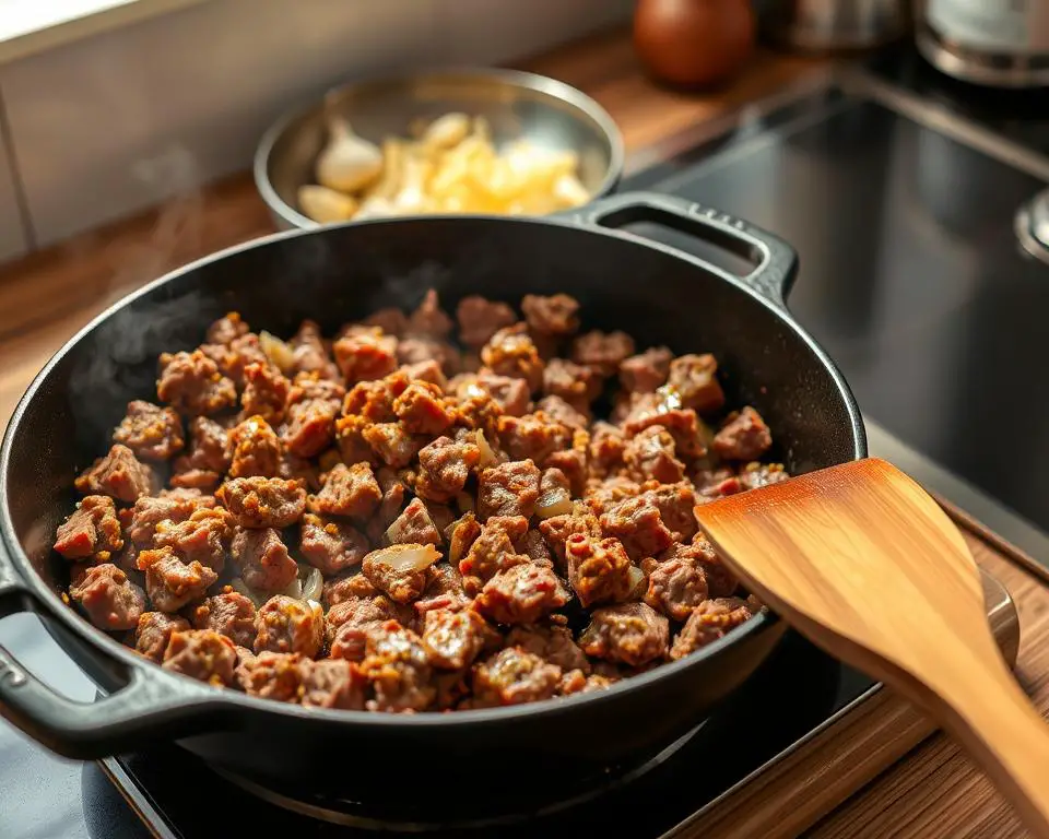 Cooking Ground Beef in Skillet