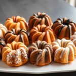 Assortment of colorful mini bundt cakes on a serving platter