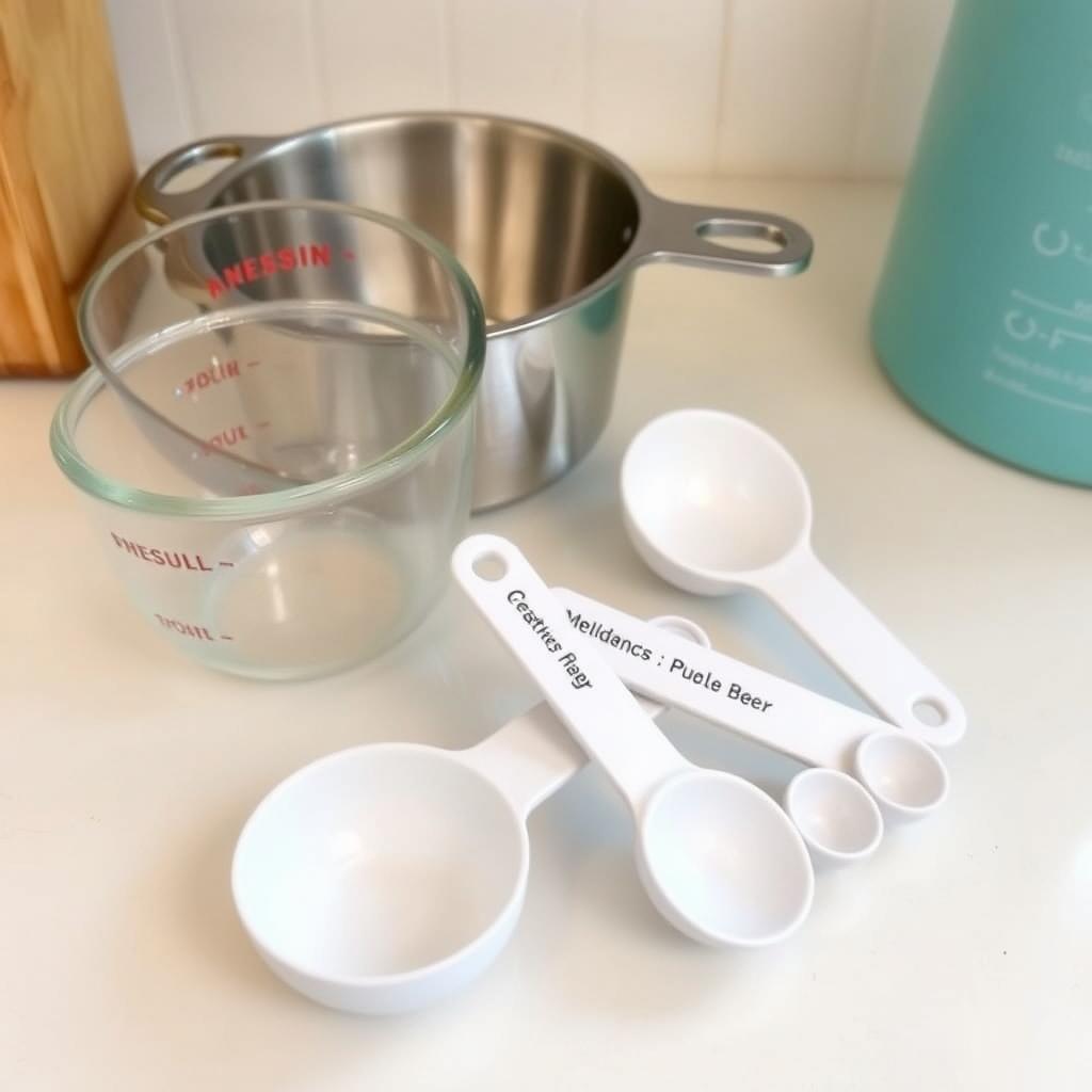 Measuring cups and spoons for Creamy Mushroom White Bean Stew Recipe