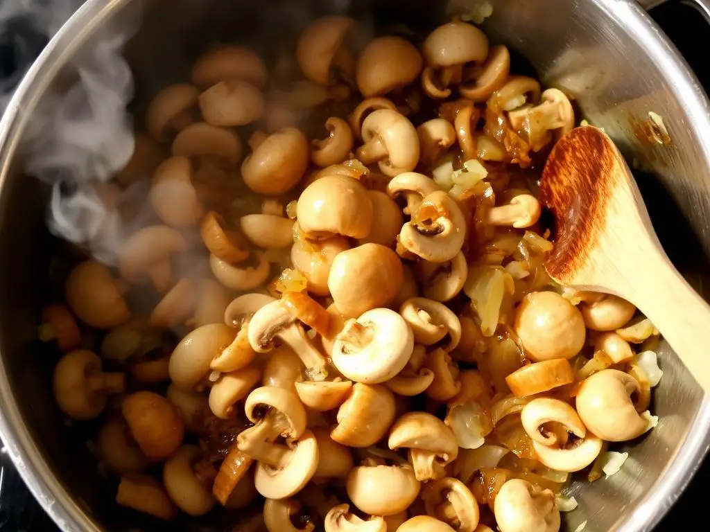 Sautéing mushrooms and onions for Creamy Mushroom White Bean Stew
