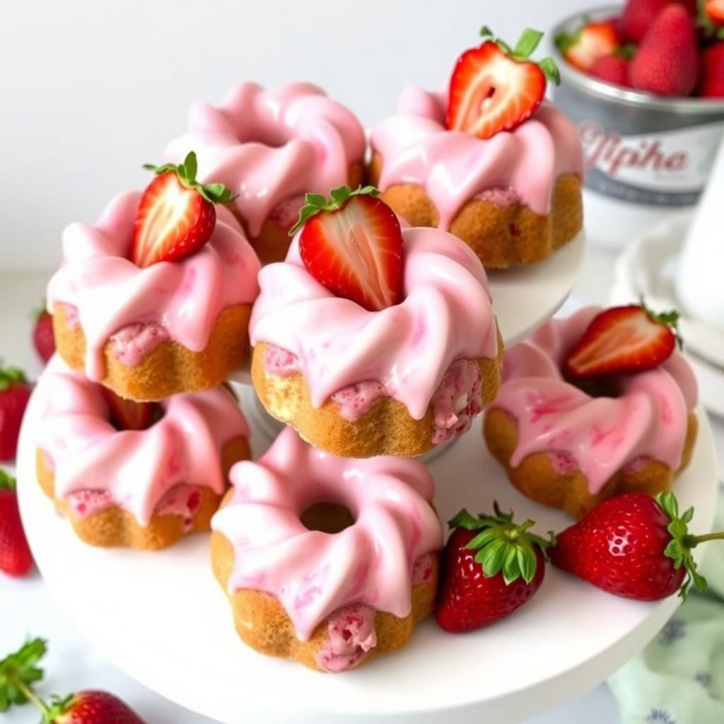 Strawberry swirl mini bundt cakes with pink glaze Strawberry swirl mini bundt cakes with pink glaze
