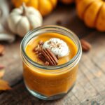 Creamy pumpkin chia pudding topped with pecans and cinnamon in a glass jar