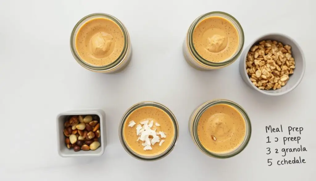 Meal prep containers with pumpkin chia pudding for the week Meal prep containers with pumpkin chia pudding for the week