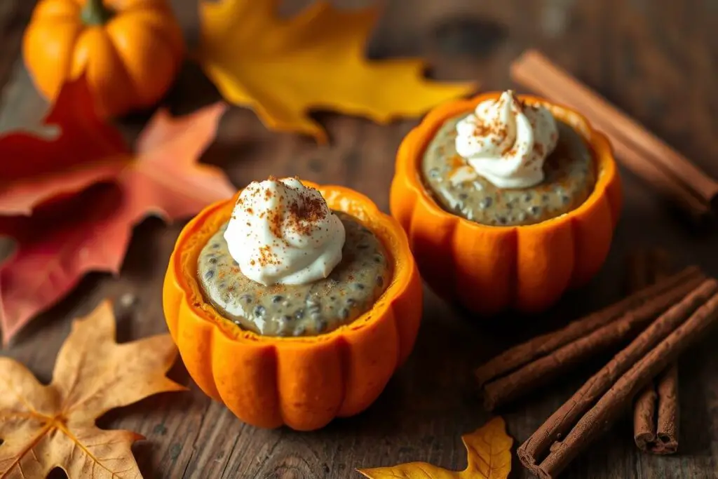 Pumpkin chia pudding served in hollowed mini pumpkins Pumpkin chia pudding served in hollowed mini pumpkins