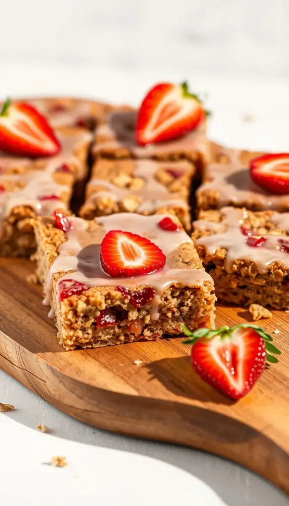 Serving strawberry oatmeal bars