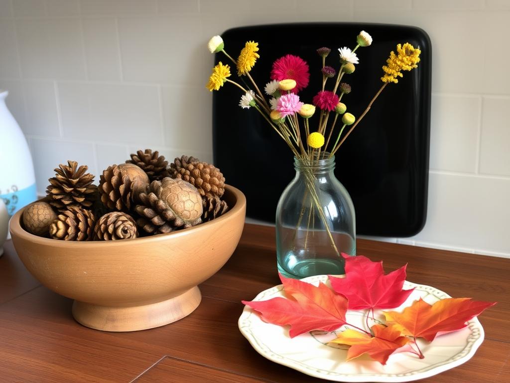 Budget-friendly fall kitchen decor using natural elements and thrifted items Budget-friendly fall kitchen decor using natural elements and thrifted items