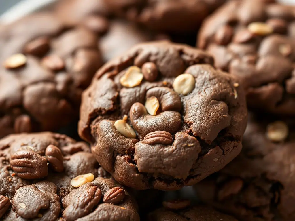 Protein-packed chocolate breakfast cookies with visible nuts and seeds Protein-packed chocolate breakfast cookies with visible nuts and seeds